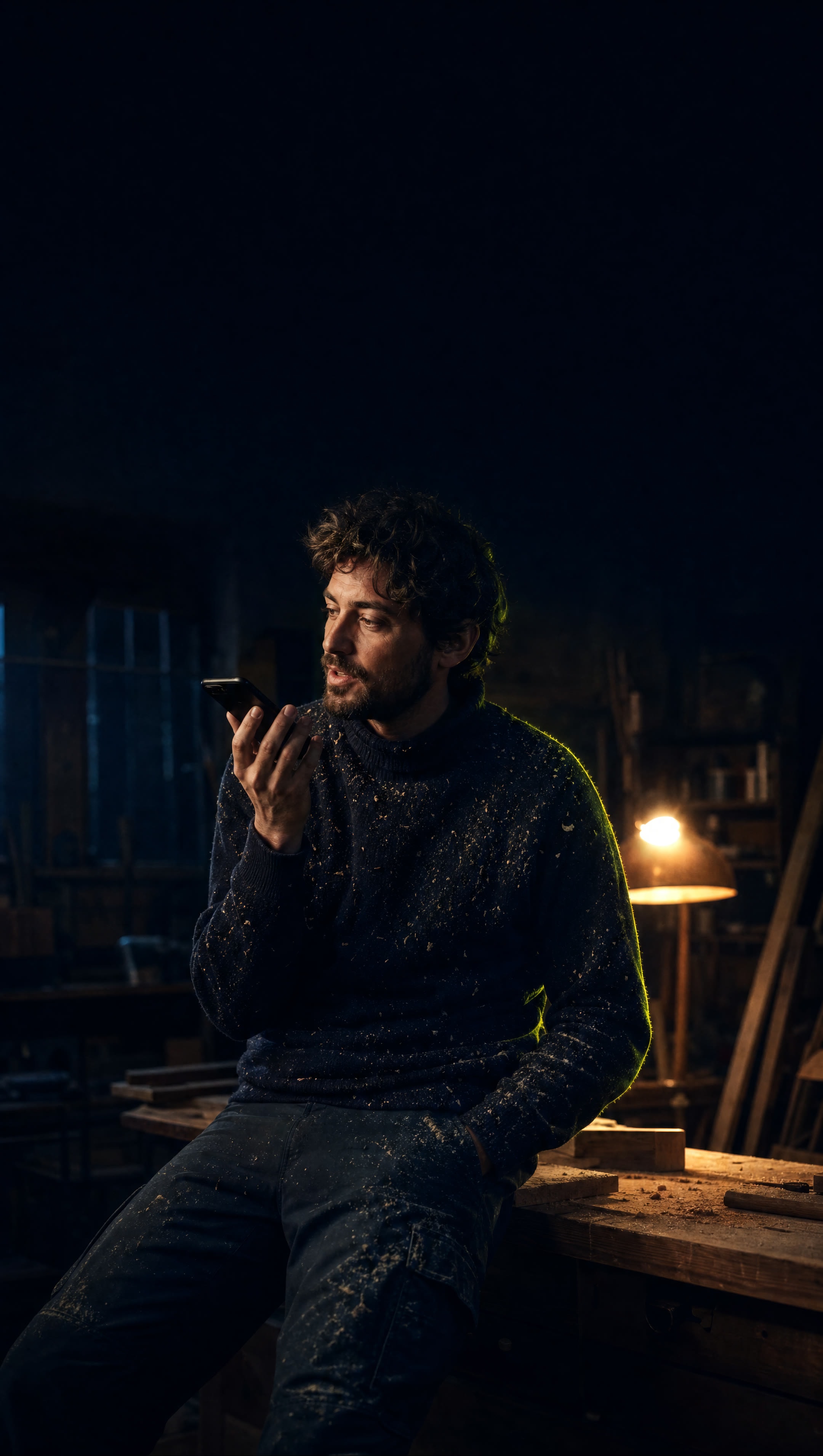 Un artisan dans son atelier dicte une demande à Robi